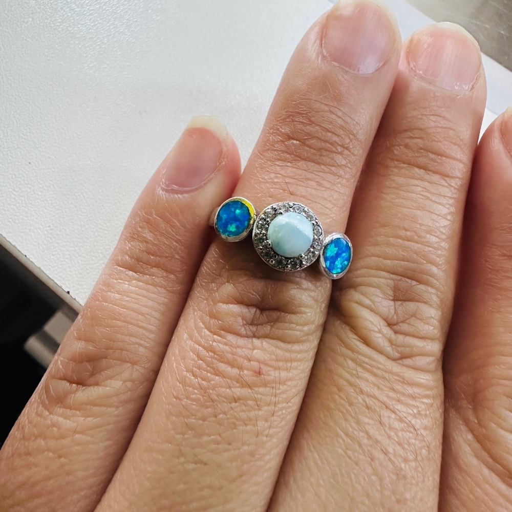 Elegant Sterling  Silver and Blue Opal Ring